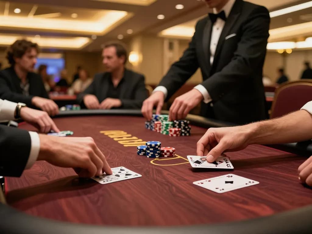 KUBET player focusing intently on poker strategy at an upscale casino table.