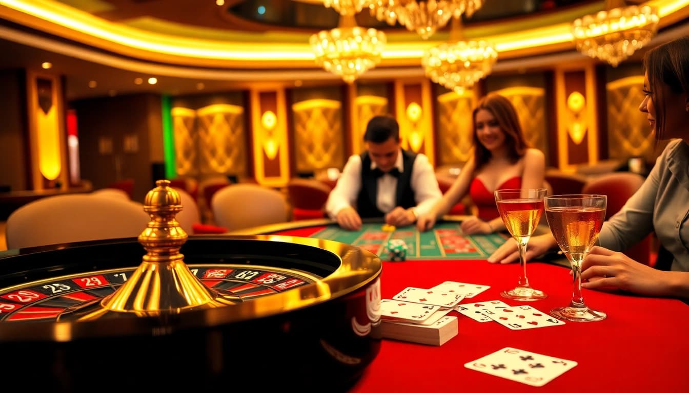Enjoying the exciting RR88 game with poker chips and a roulette wheel at a luxurious casino