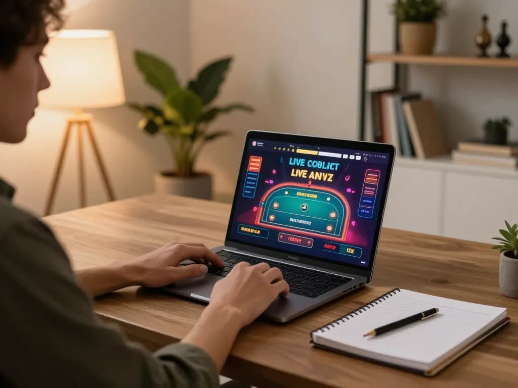 Engaging player using lv88 online gaming platform on laptop, showcasing responsible gaming.