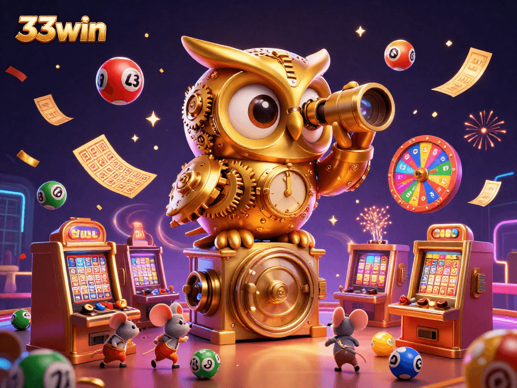 Experience thrilling gameplay with 33win's colorful casino scene featuring lively elements and characters.