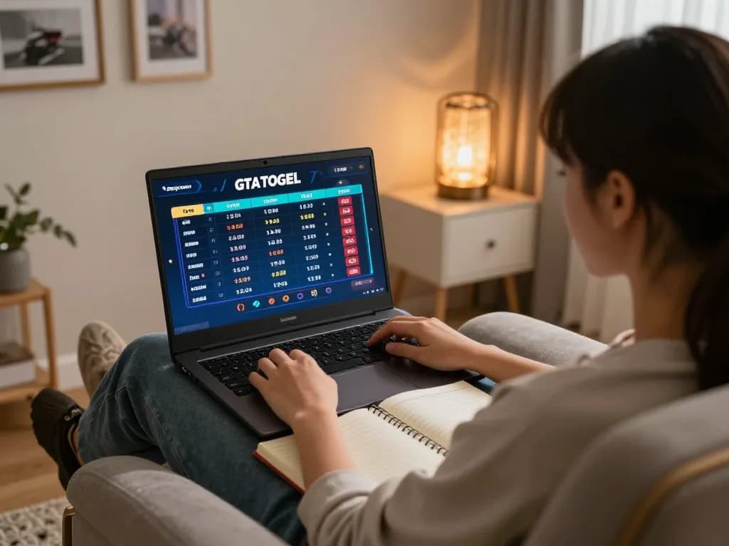 Engaging online gaming session at GTAtogel with betting strategies in a cozy home setting