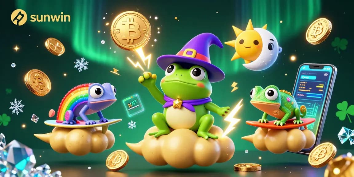 Join the excitement at sunwin as characters cast a storm of golden coins with crypto elements in an enchanting casino realm.
