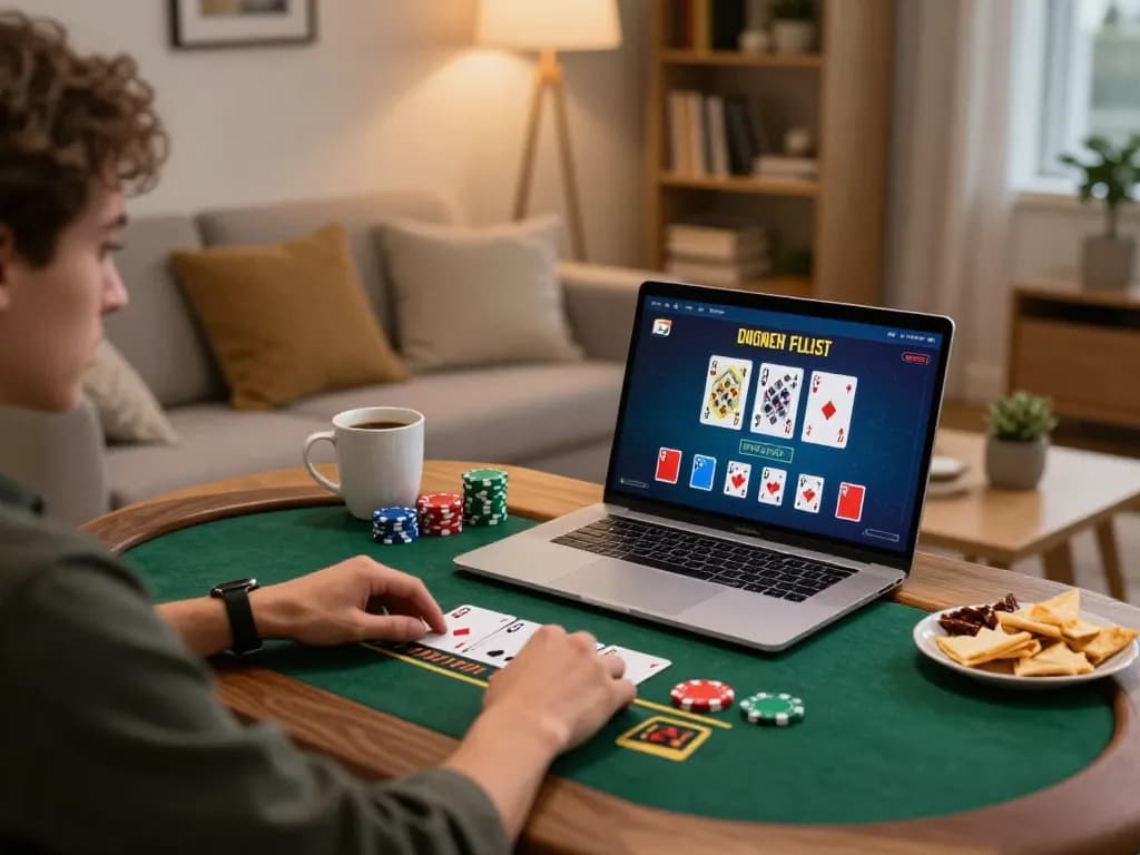 Engaging blackjack gameplay session on 89bet from a cozy home setting, showcasing an immersive online gaming experience.