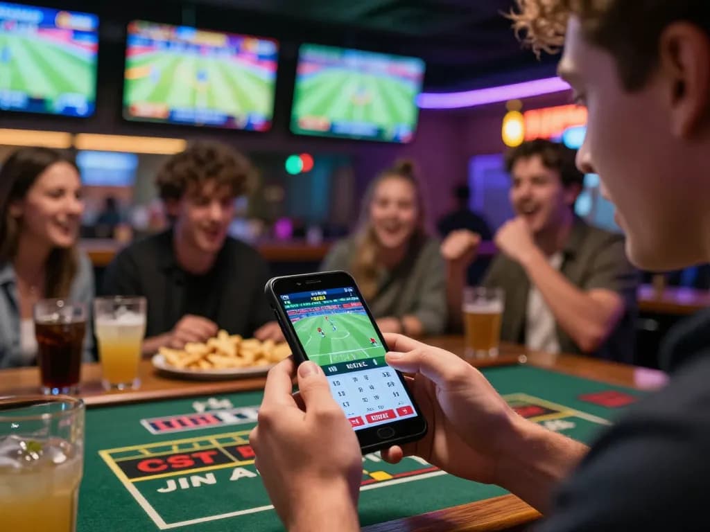 OnBet app user actively placing bets during a live sporting event, capturing the excitement of mobile gambling.