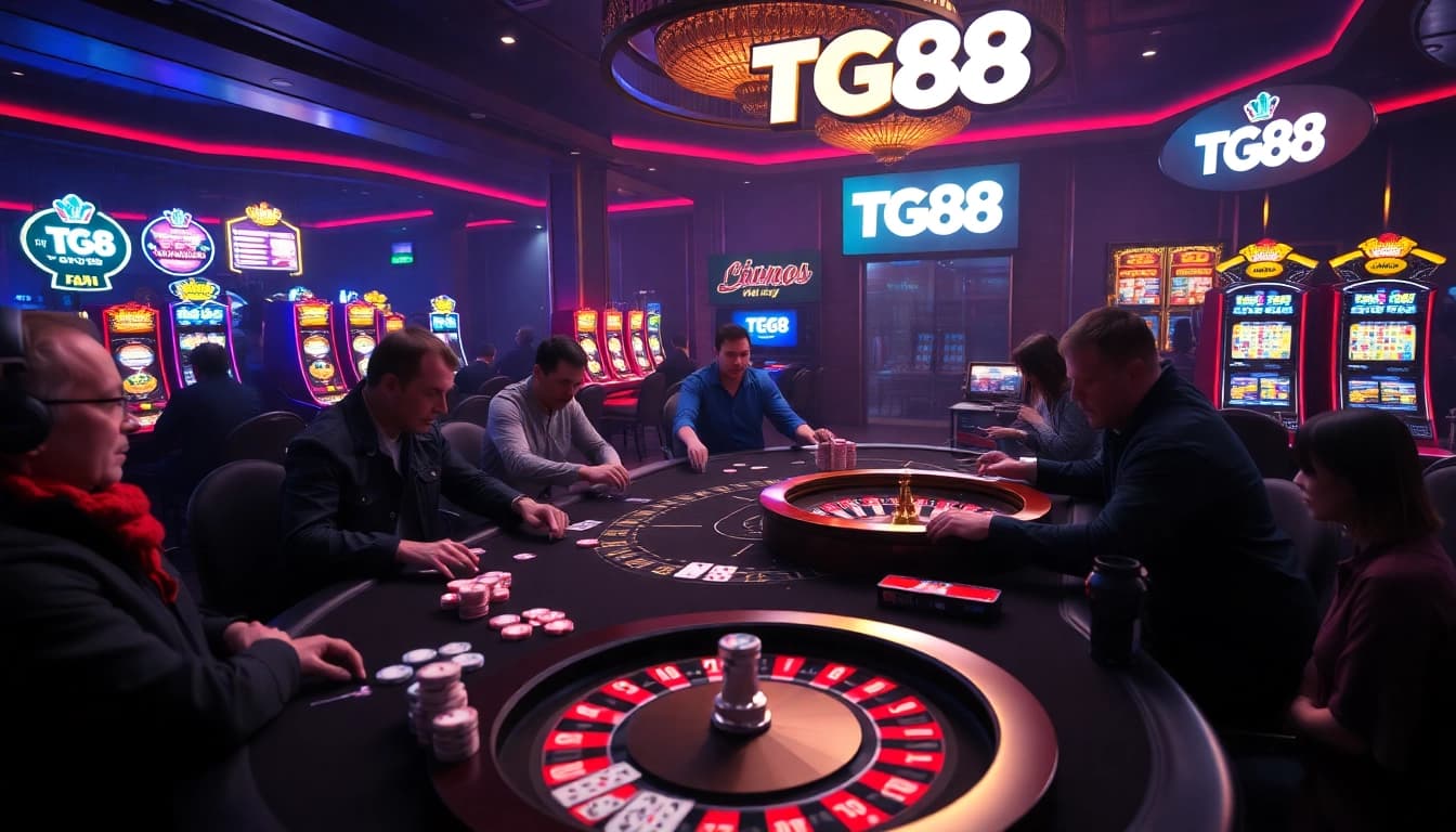 Players enjoying a thrilling casino game with TG88 logo prominently displayed.