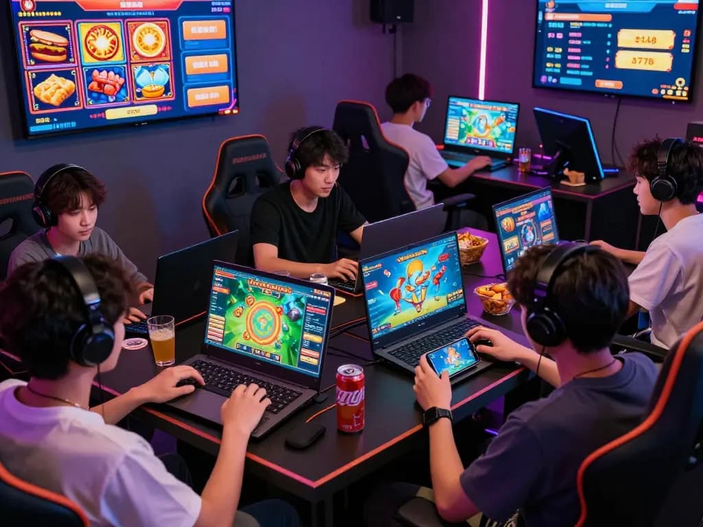 Engaged players experiencing the Sunwin gaming platform's thrilling online games with vibrant graphics and interfaces.