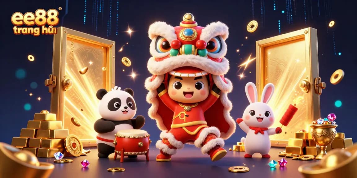 Experience the excitement at ee88 trang chủ with animated characters celebrating a vibrant casino atmosphere.