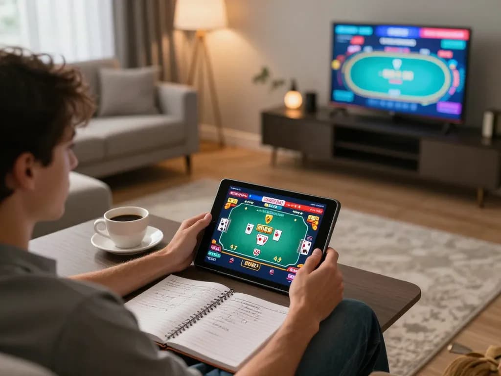 Forgot password recovery while enjoying online poker on a tablet in a cozy home setting
