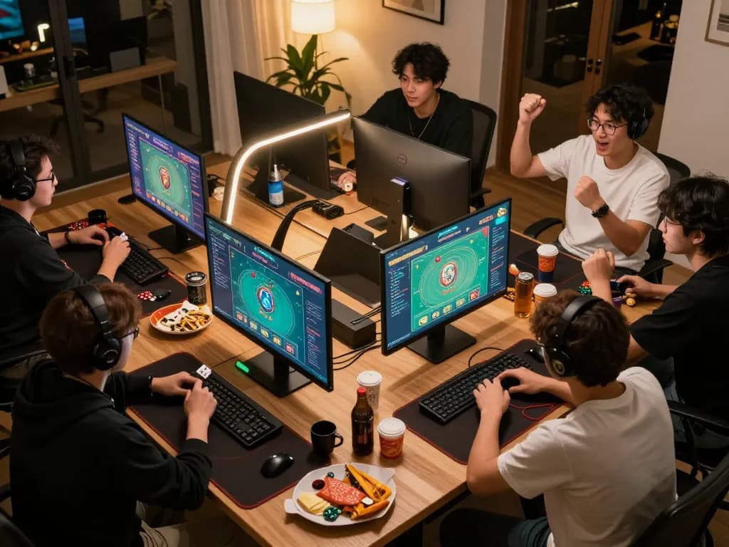 Go88 players enjoy immersive online poker tournament at home, showcasing camaraderie and strategy.