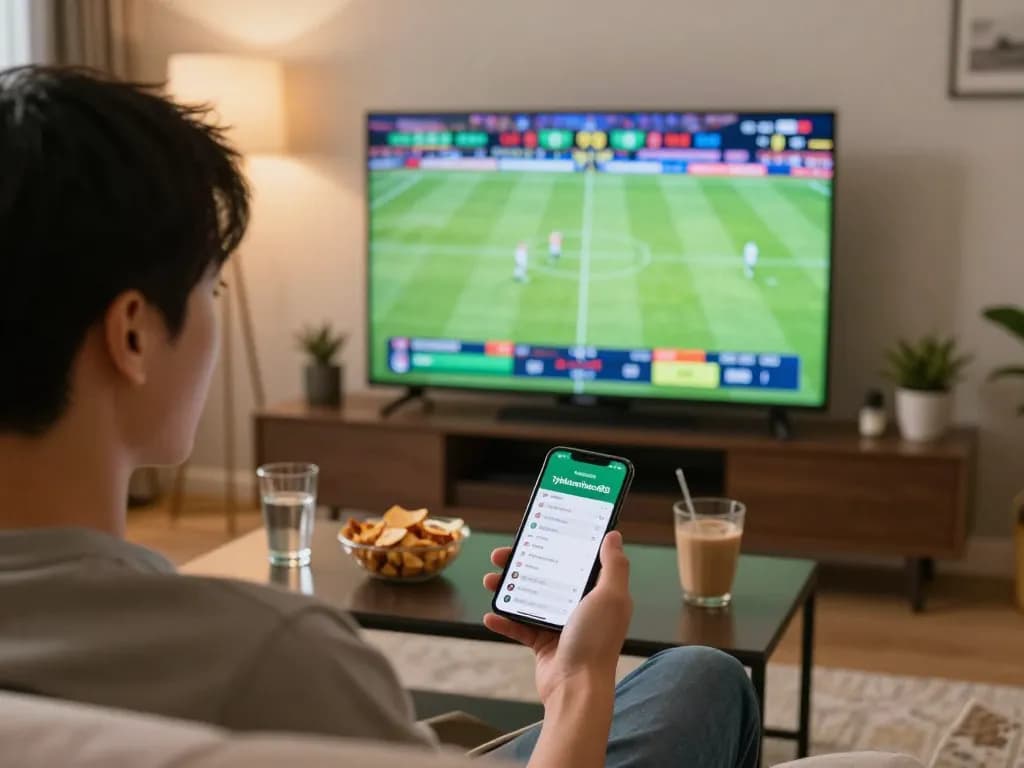Engaging in live sports betting action with the tylekeonhacai88 app during match highlights.