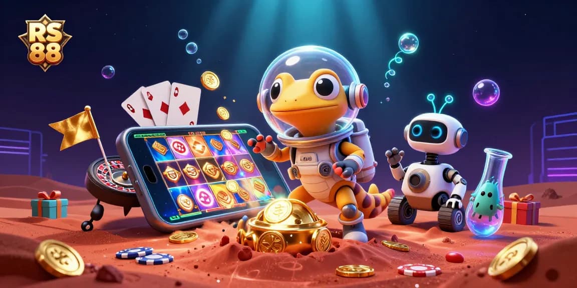 Experience vibrant gaming at RS 88 with an ultra-detailed Martian casino scene featuring exciting slot games.