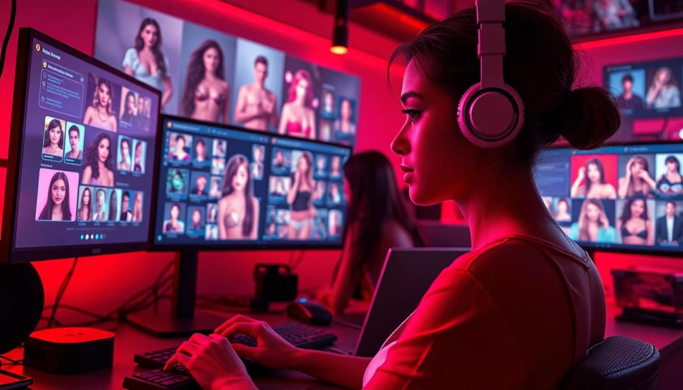 Dynamic NSFW AI interaction scene illustrating advanced character interfaces and engaging technology.