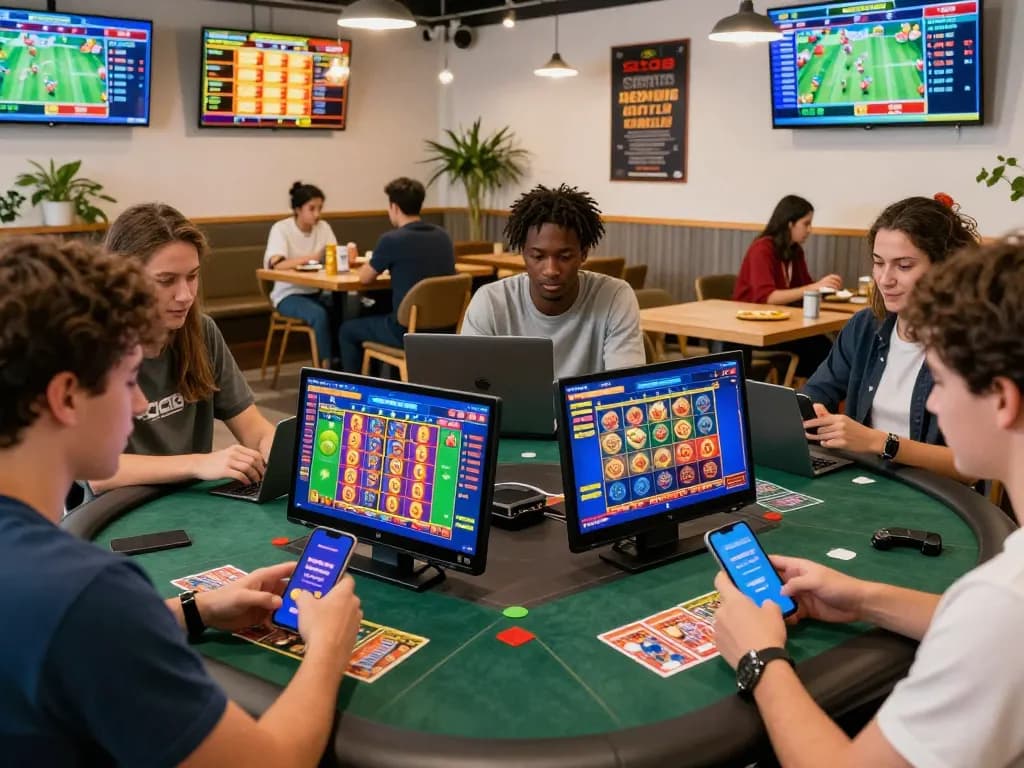 Players enjoying SC88 games on mobile devices in an exciting gambling atmosphere, showcasing vibrant interfaces.