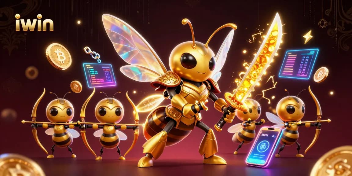 iwin giant golden hornet in samurai armor engaging with Ethereum coins in a vibrant casino scene