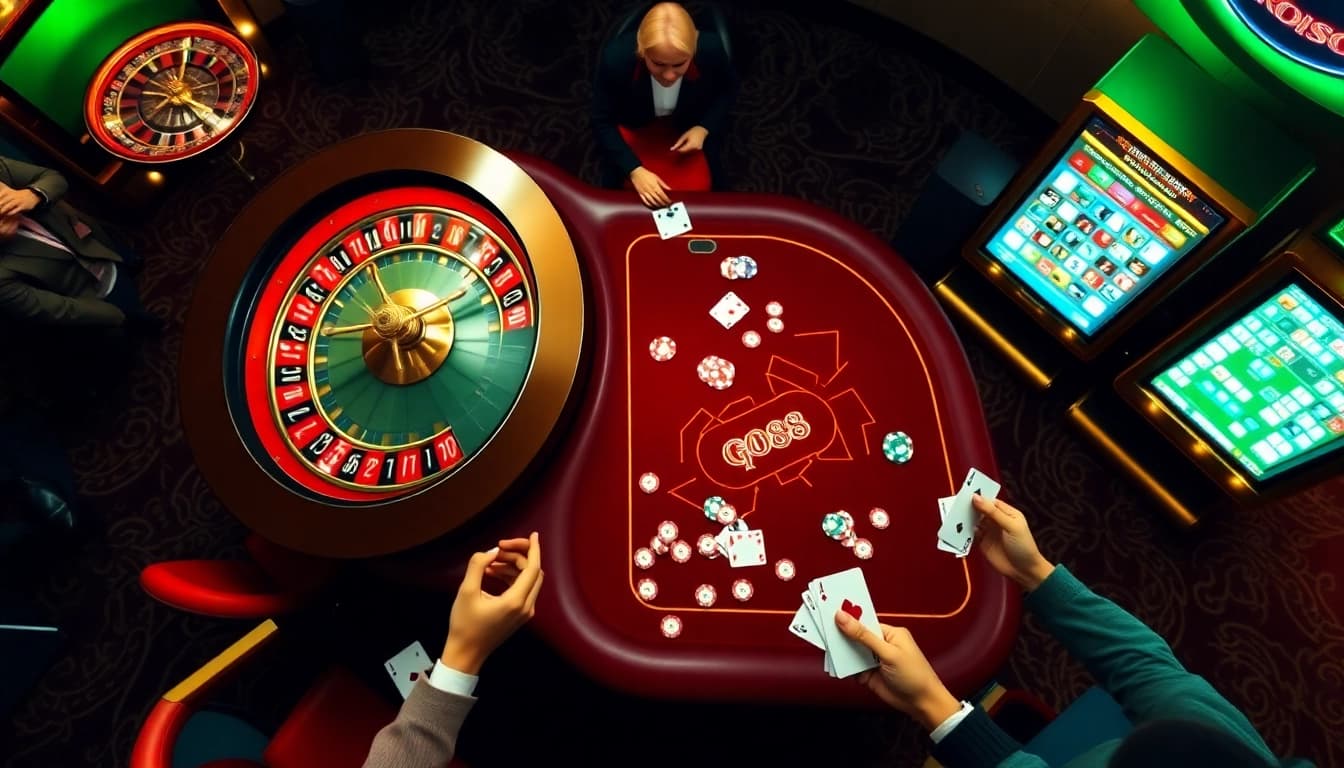 Players immerse themselves in the GO88 casino experience, enjoying strategic games and vibrant casino elements.