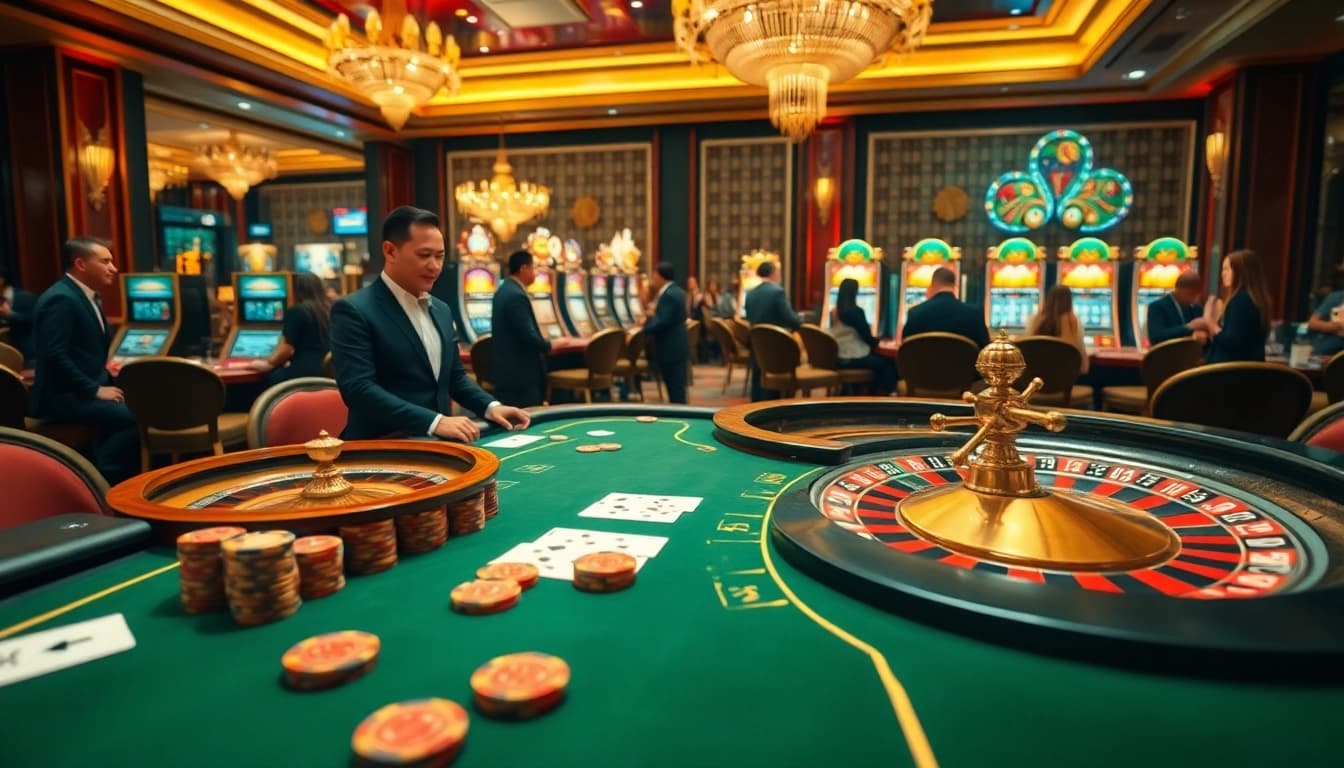 Experience luxury gaming action at https://xx88.moe/ with poker chips, roulette wheels, and vibrant slot machines.