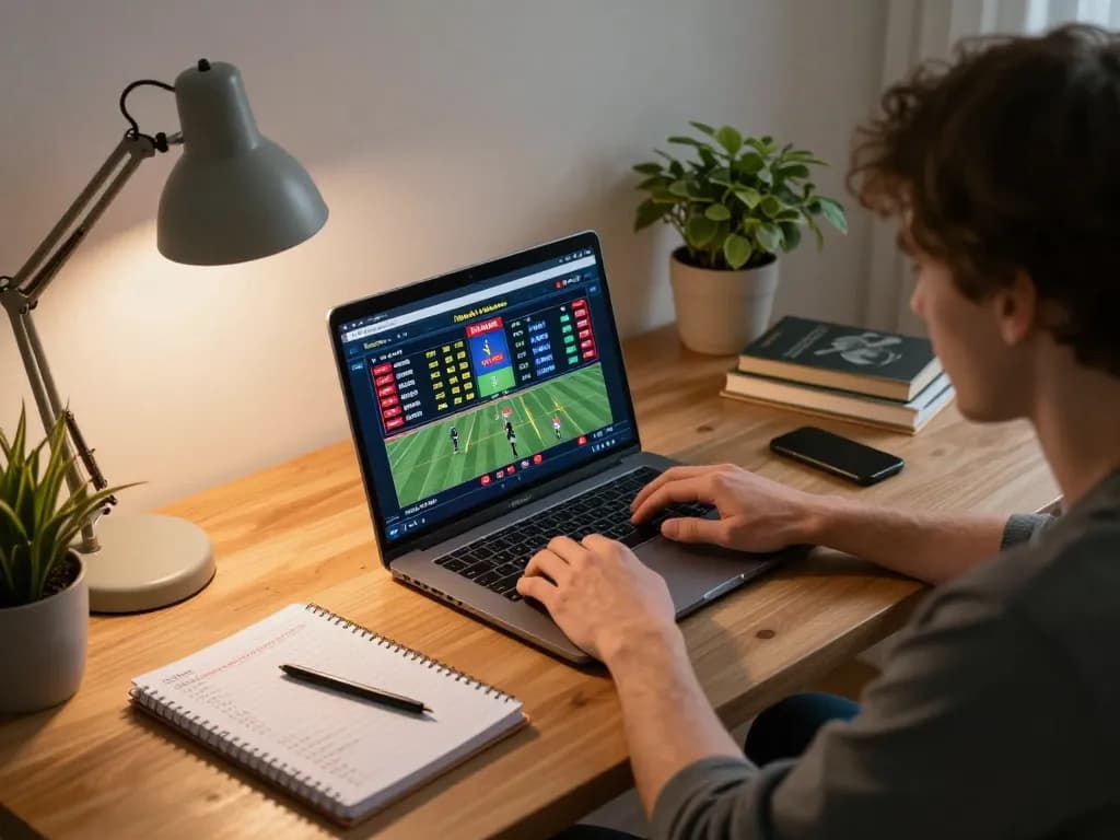 Engaging in online gambling at home with bong88 interface visible, showcasing betting strategies.