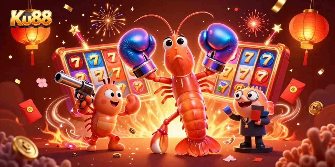 Engage in thrilling gameplay with Ku88 as vibrant slot reels, lucky symbols, and animated characters create an immersive scene.