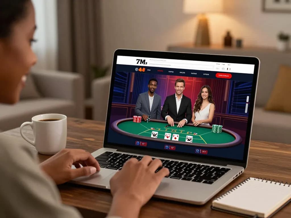 Engaging online gambling experience with 7M platform on a laptop