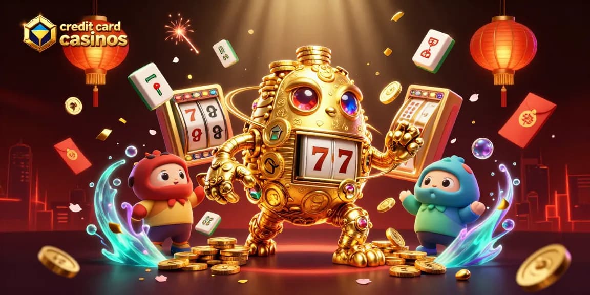 Engage in credit card casinos with vibrant 3D visuals featuring a golden golem and dynamic game elements.