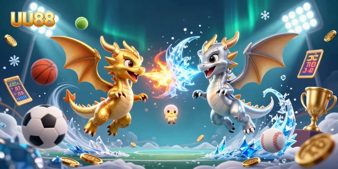 UU88 showcases thrilling dynamics in a 3D dragon-themed casino scene with engaging sports elements.