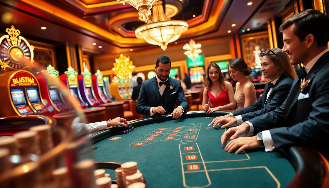 Exciting casino atmosphere with players engaging at tables, showcasing the vibrant experience of https://i9bets.co.com/.