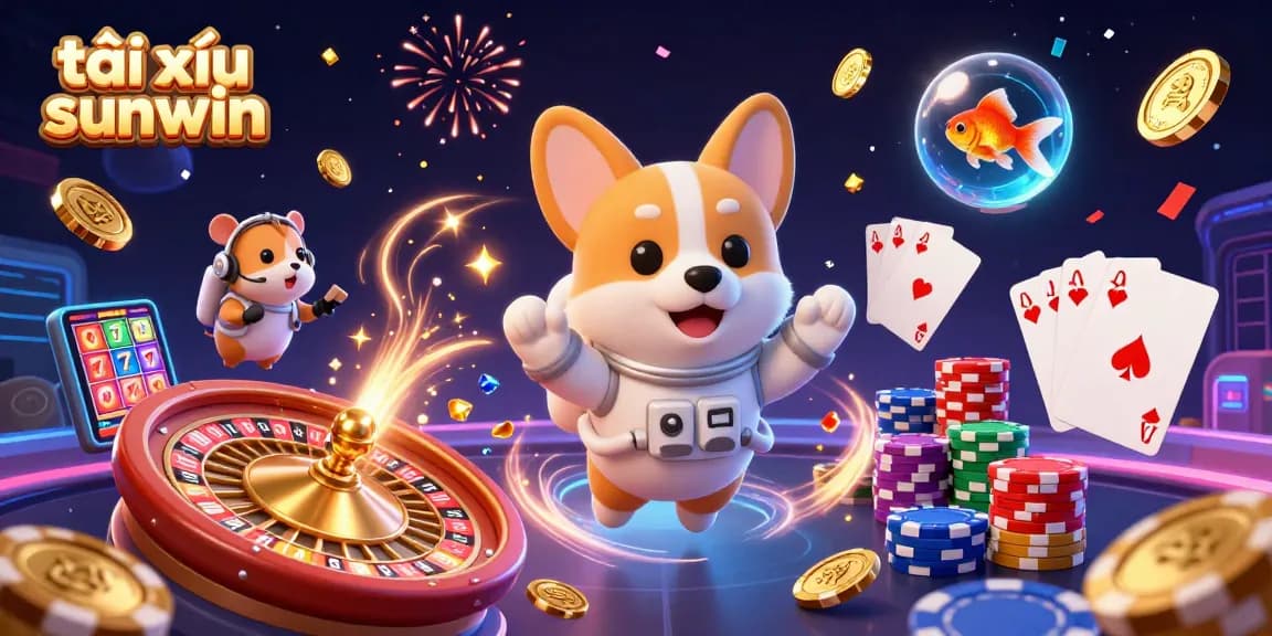 Engage in thrilling gameplay with tài xỉu sunwin as a corgi astronaut and friends explore a vibrant casino.