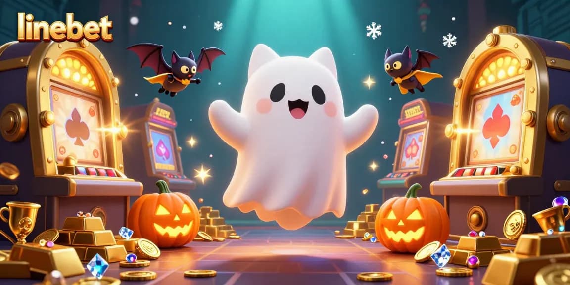 Engage with interactive gaming at linebet featuring a floating ghost cat and vibrant casino elements.