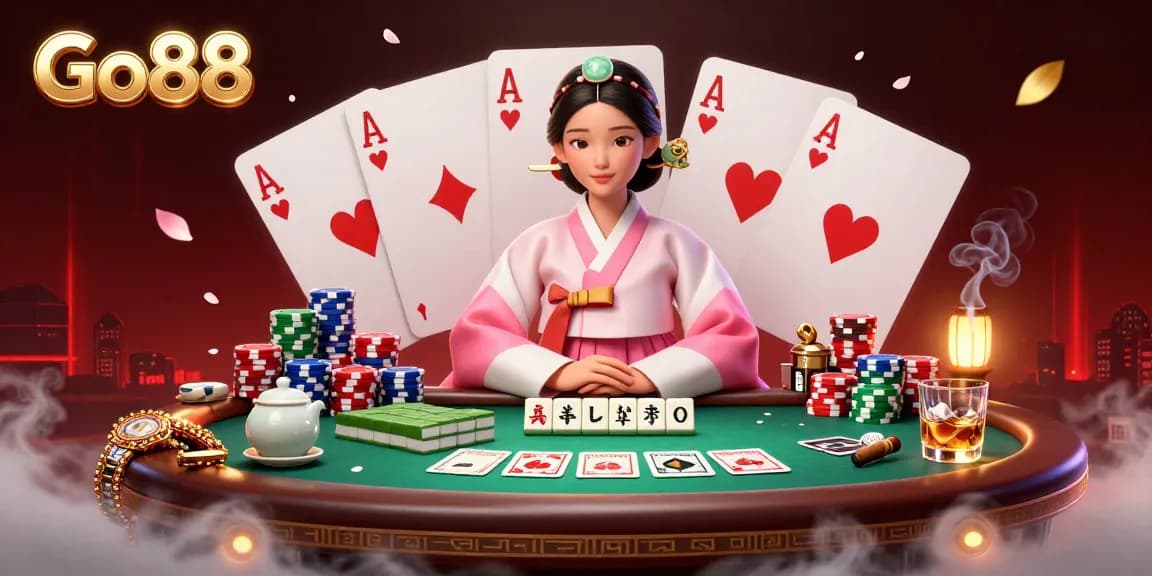 Engage with Go88's vibrant casino scene showcasing poker excitement and traditional elegance.