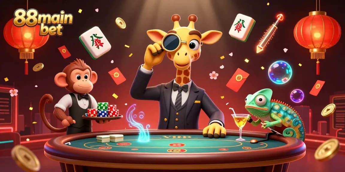 Rasakan sensasi 88main bet dengan jerapah pemain besar, poker, dan elemen kasino yang dinamis.