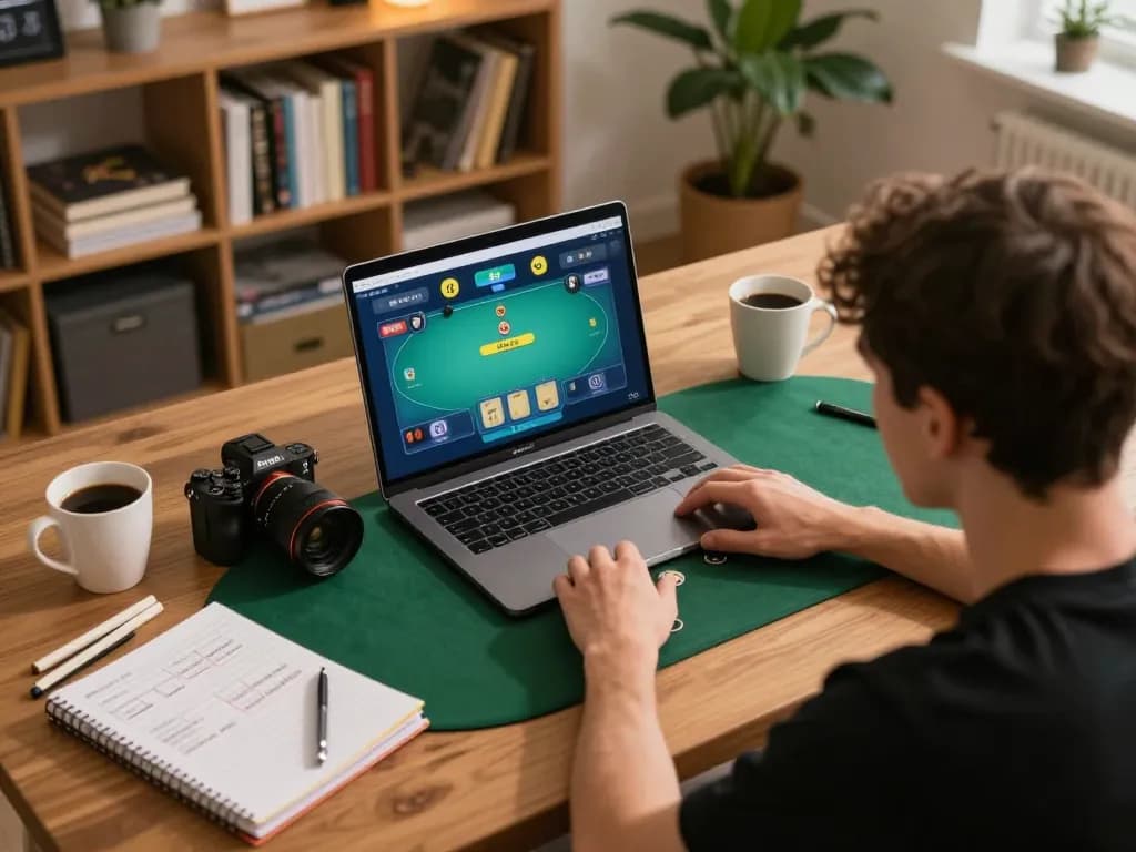 Player engaging in strategic poker gameplay on 78winvina platform from cozy home setup