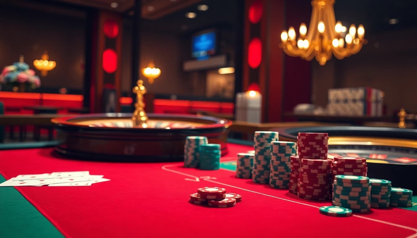 Kèo nhà cái visualizing an exciting casino table setup with poker chips and cards.