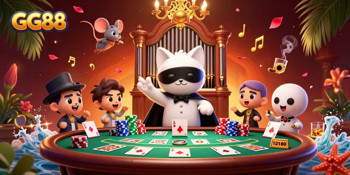 Win big at GG88 with vibrant 3D casino illustration featuring games and action!