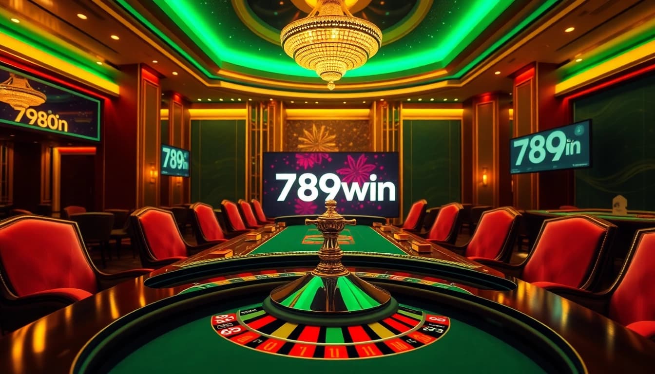 Experience the thrill of 789win with vibrant gambling visuals featuring poker chips and a roulette wheel.