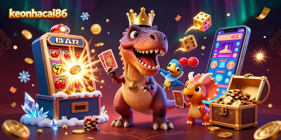 Engage with keonhacai86 in a vibrant 3D casino scene attracting players with exciting winning chances.