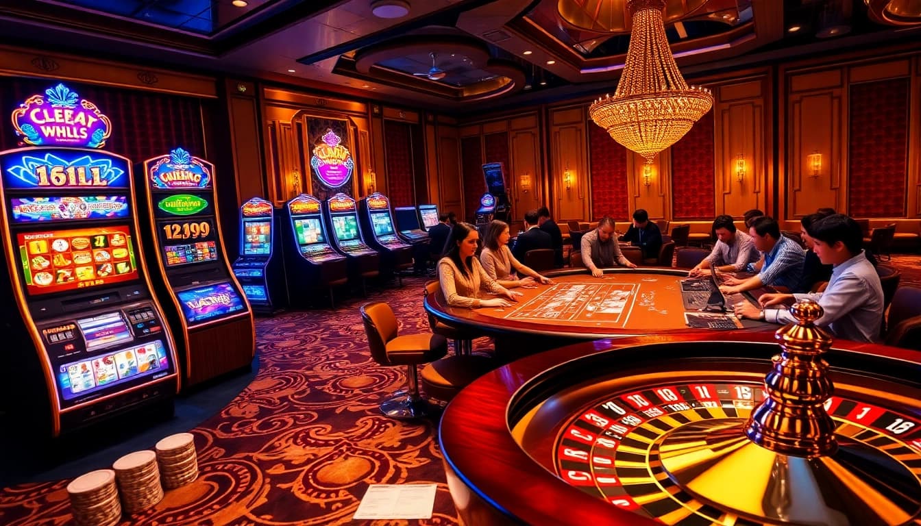 Experience thrilling action at Luckywin casino with vibrant games and excited players.