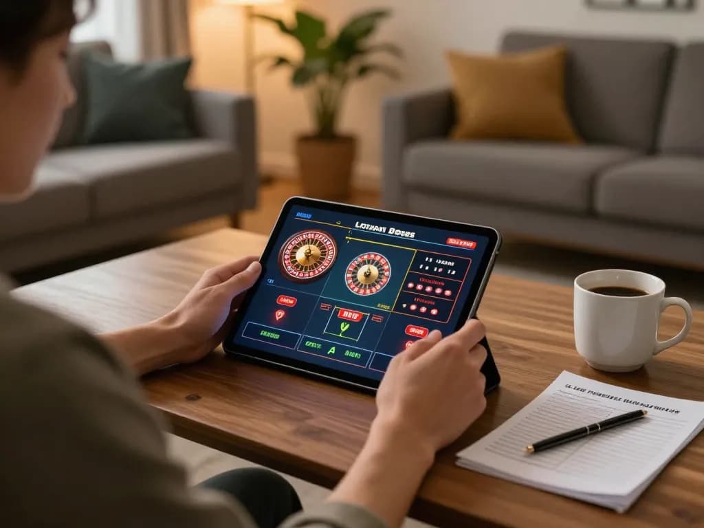 Engaging with live casino games on https://99win.actor/ in a cozy home setting with a tablet.