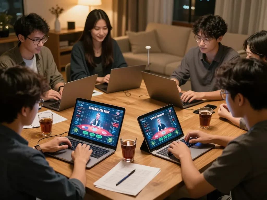 Tài xỉu online players enjoying live dealer games at home, with screens displaying action
