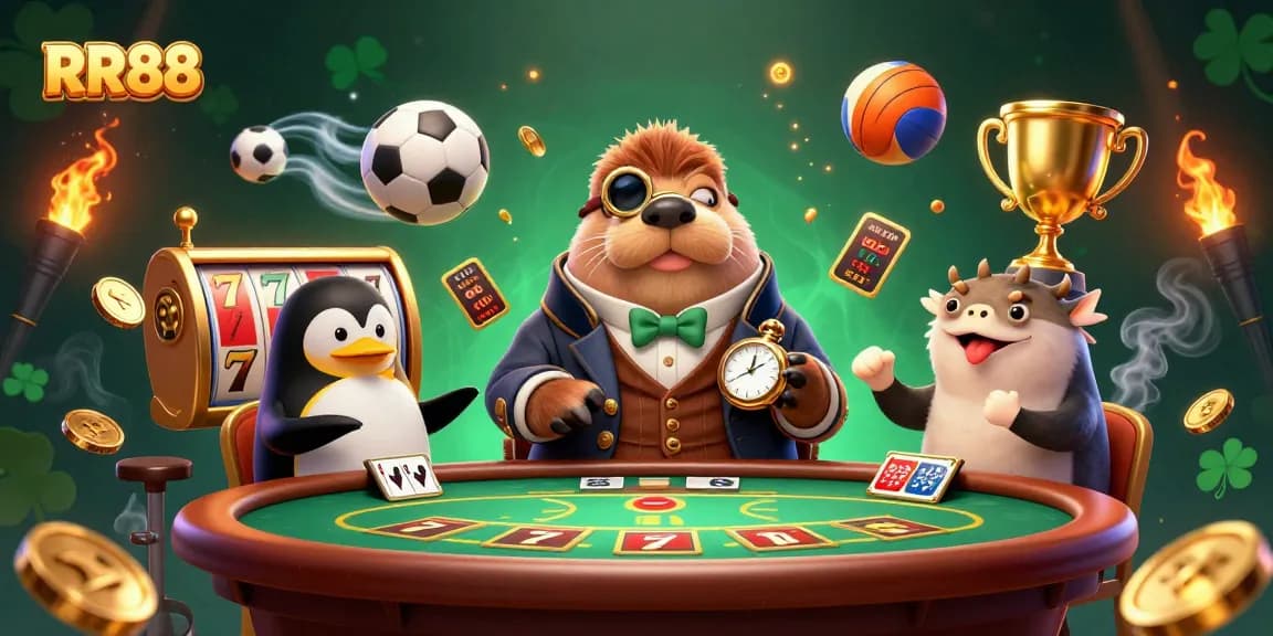 Engaging RR88 gameplay scene with a jolly walrus and players at an underwater poker table.
