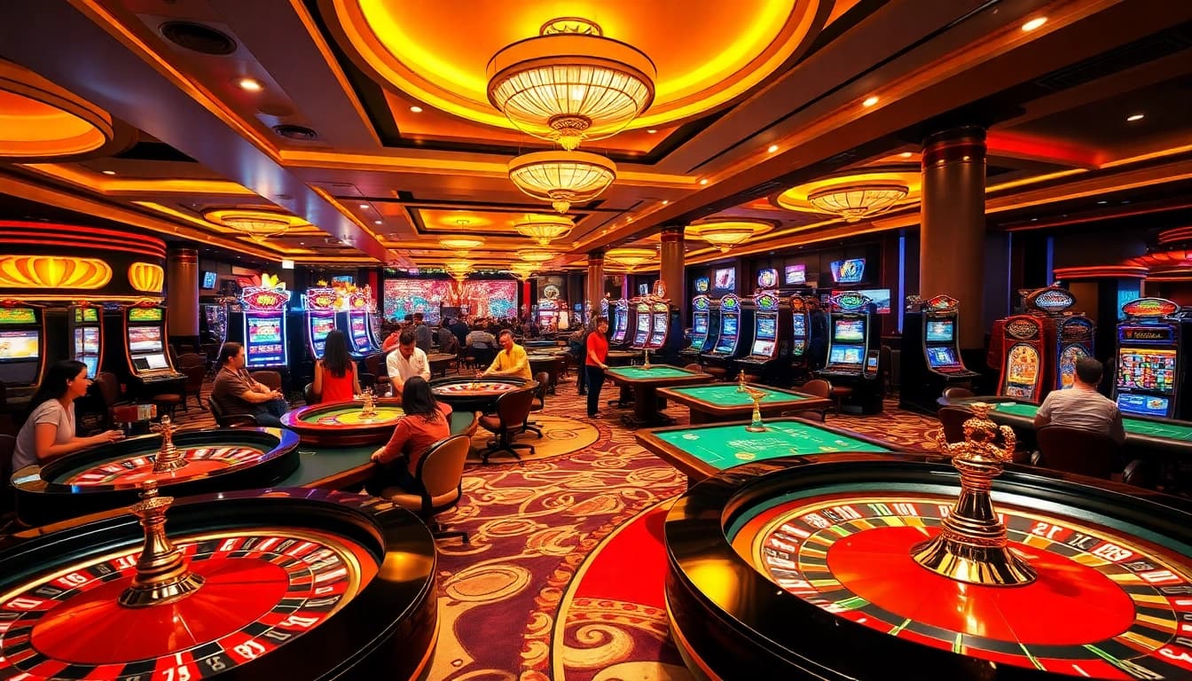 Experience the excitement of RR88 game with players at vibrant casino tables and slots.