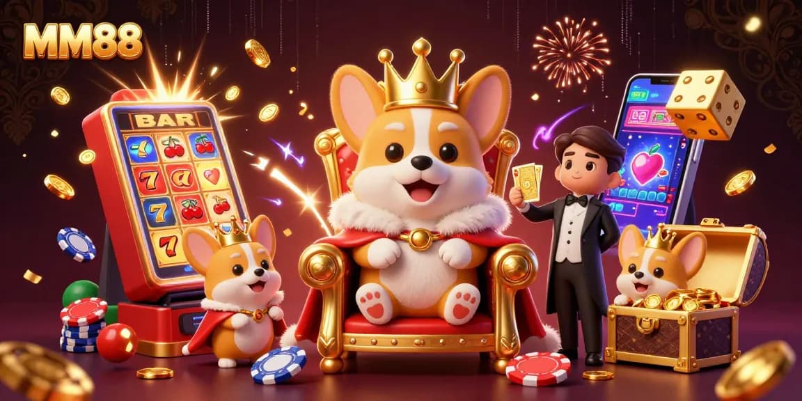Experience winning with MM88 in this vibrant 3D depiction of a royal casino scene.