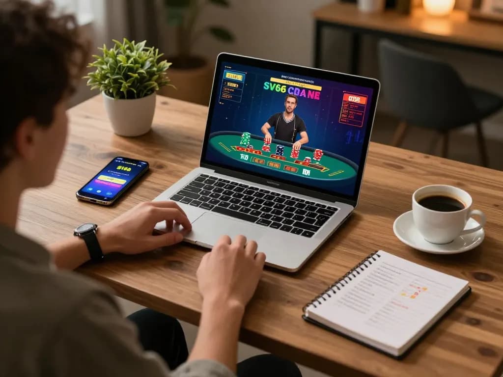 Engaging moment at sv66 online blackjack with a player focused on the live dealer, highlighting an immersive gaming experience.