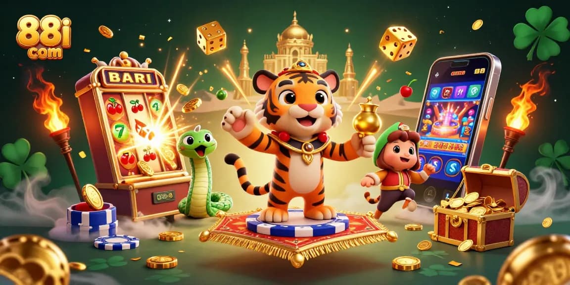 Join the excitement at 88i com with vibrant slots and captivating games displayed in a vivid 3D casino scene.