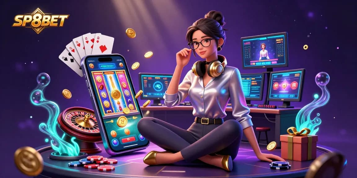 Experience SP8BET with a dynamic gaming setup showcasing casino games and promotions.