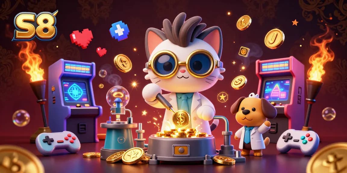 Engage in thrilling gaming with S8's vibrant casino environment and lively characters.
