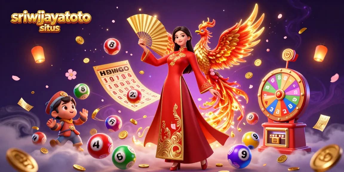Engage with sriwijayatoto situs through this vibrant 3D illustration showcasing dynamic lottery action and cultural elements.