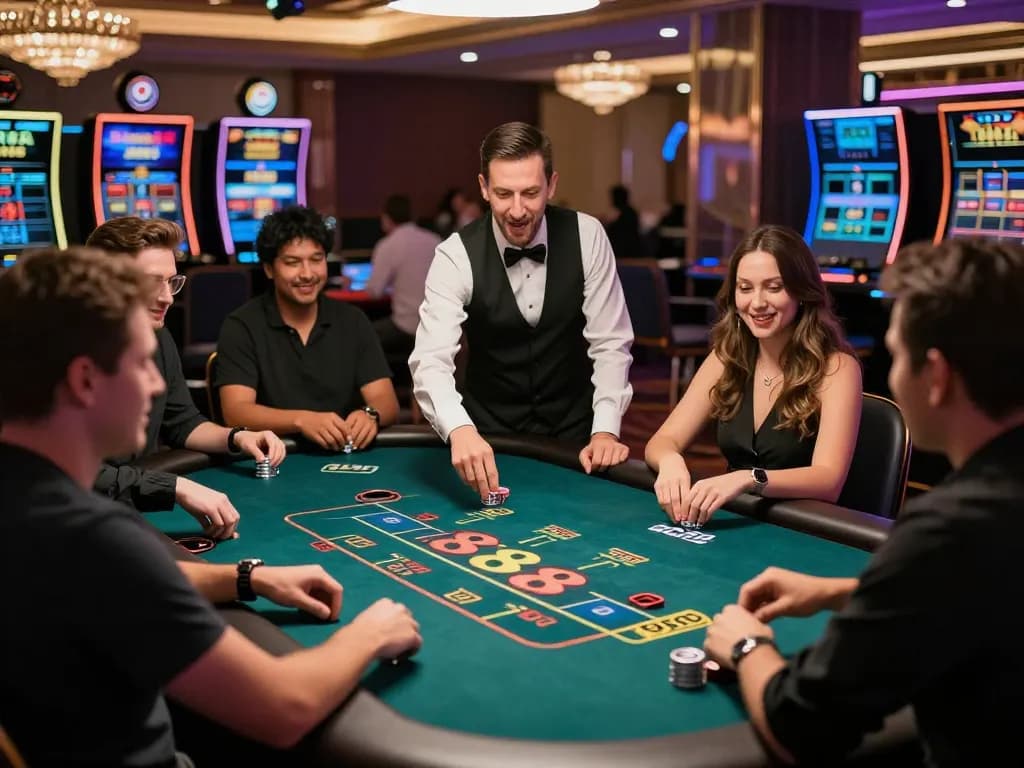 Players engage in live SC88 dealer game, showcasing excitement and strategy in a vibrant casino atmosphere.
