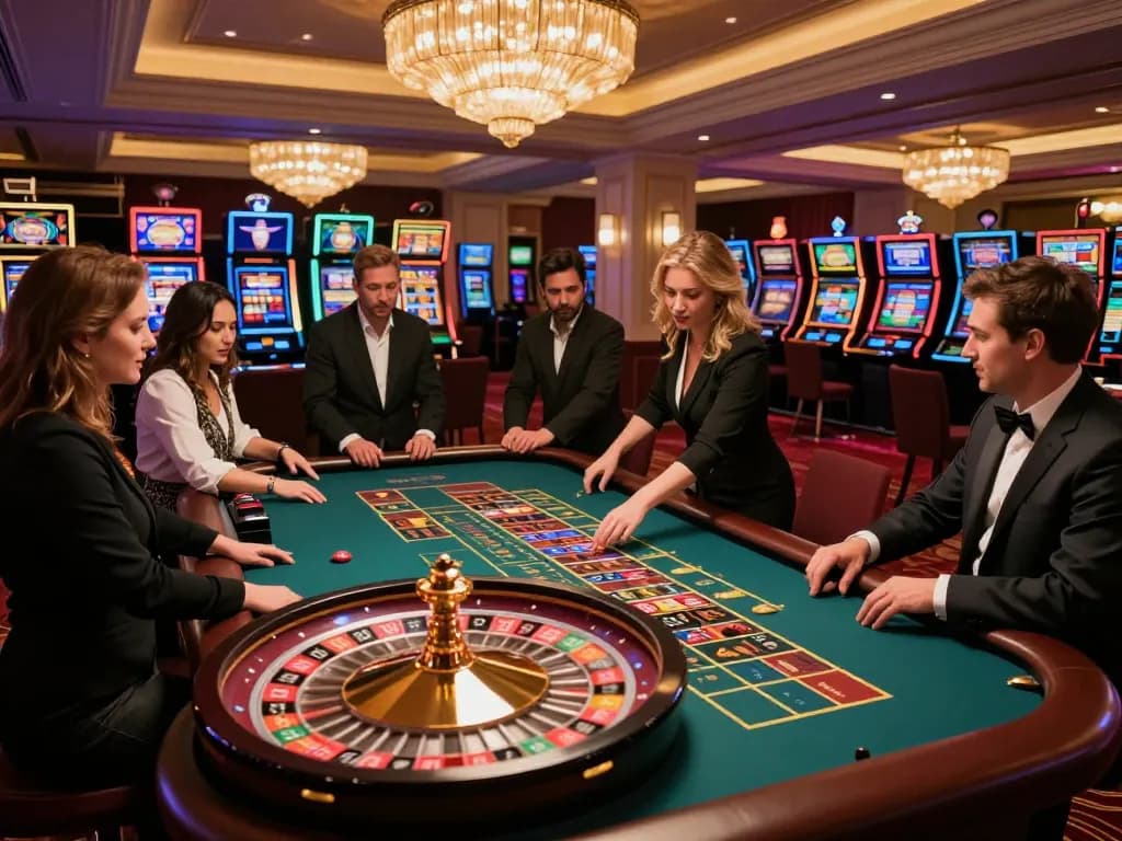 Players betting at the roulette table in twin68 casino, vibrant atmosphere and engaging action