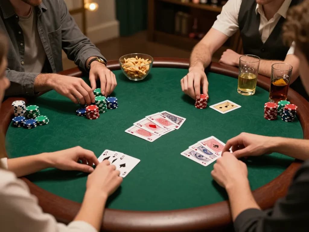 Cakhiatv users enjoying a lively poker night with friends, showcasing strategic game moments and social interaction.