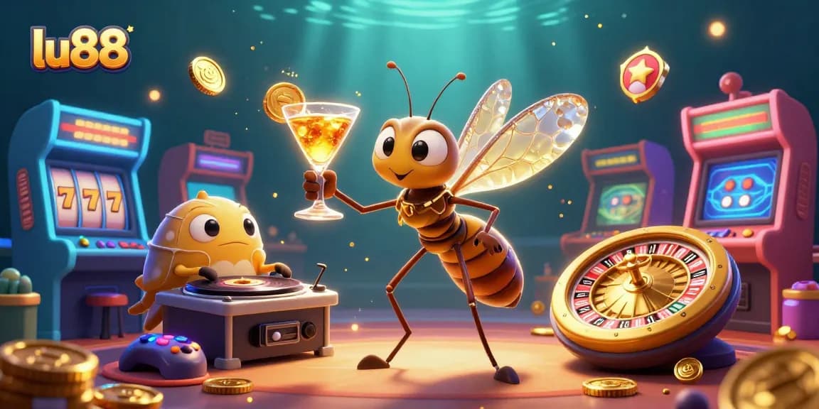 Experience thrilling casino gaming with lu88's vibrant 3D illustration showcasing a unique frozen-in-amber mascot.
